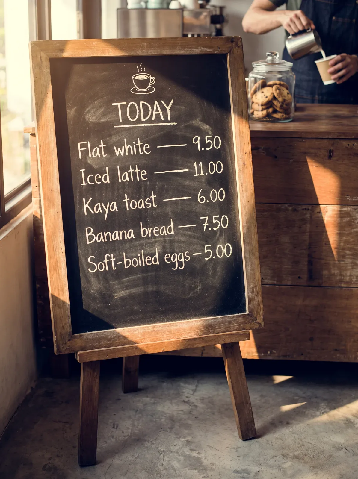 Same café chalkboard menu prompt made with Nano Banana Pro, prices written after dashes