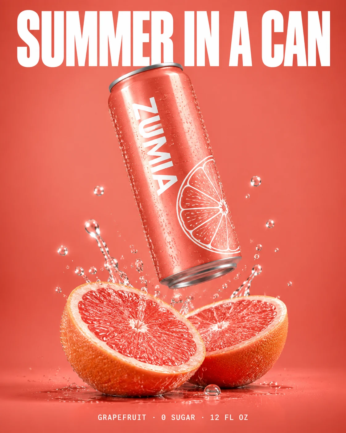 ZUMIA grapefruit sparkling water launch poster made with GPT Image 2.5, standard tier