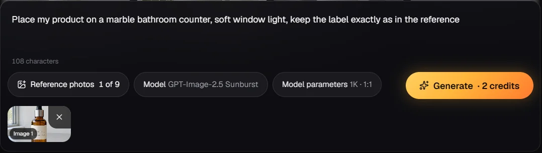 Reference picture thumbnails under the prompt