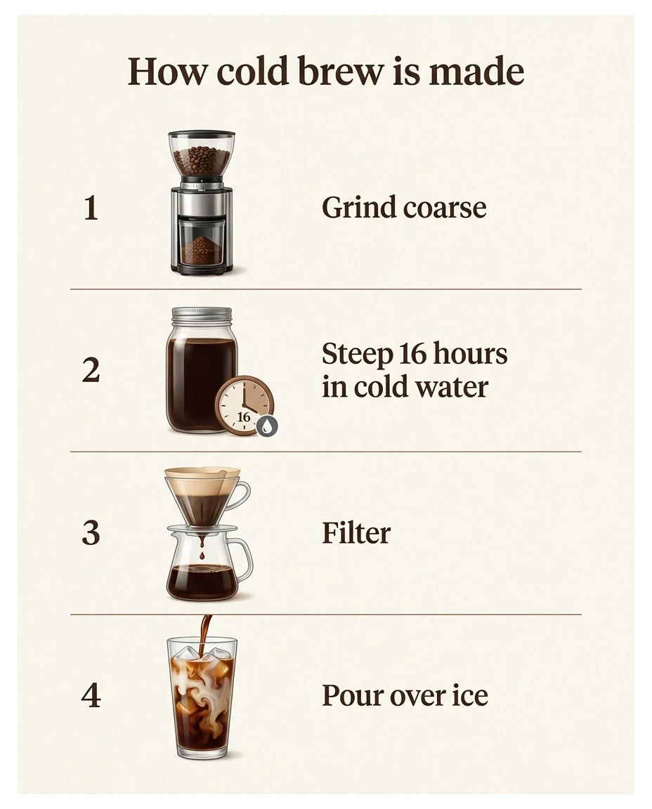 Four-step cold brew infographic with clear text, generated with Nano Banana Pro